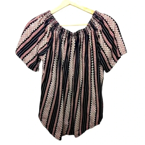 LOFT Womens Boho Striped Scoop Neck/Off the Shoulder Smocked Striped Top Size M - Picture 6 of 12